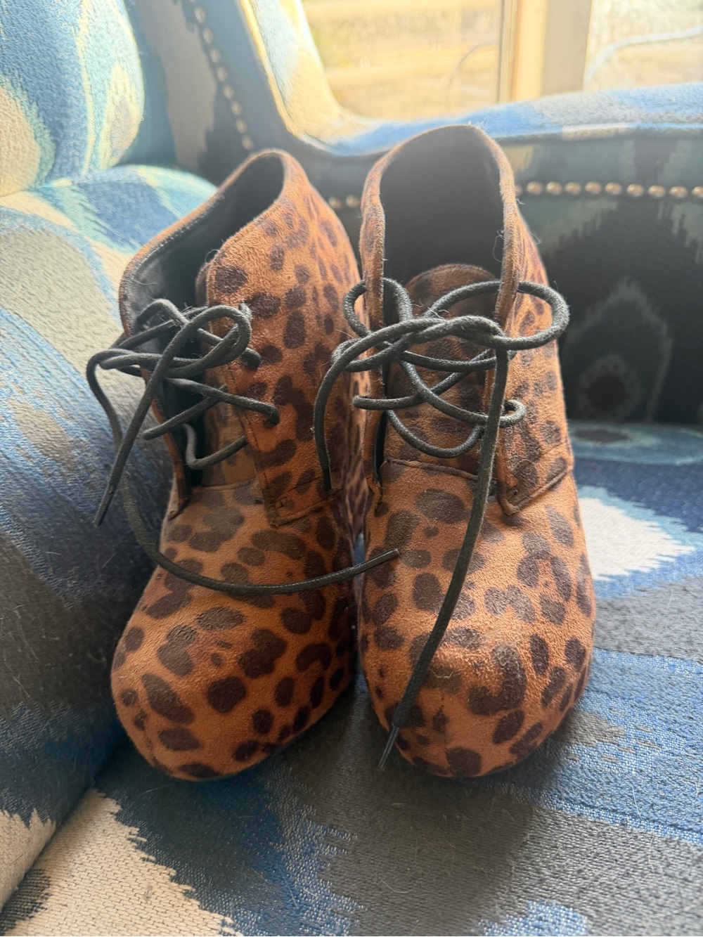 Leopard Print Lace-Up Ankle Booties - Brown